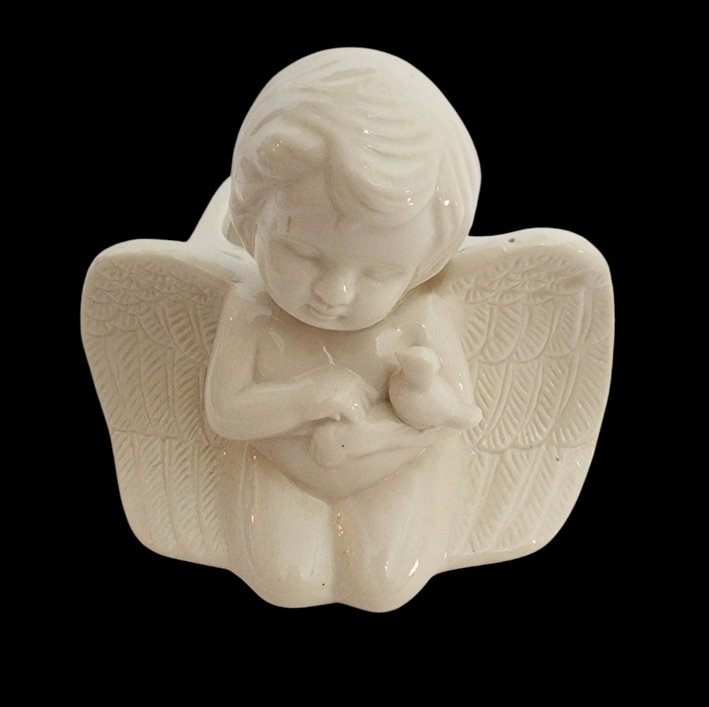 Vintage White Kneeling Cherub Ceramic Glazed Planter